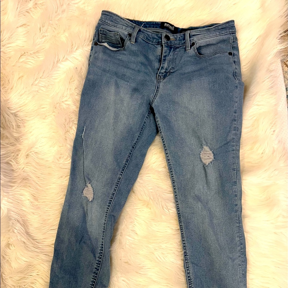 Buffalo David Button Jess Jeans; Rip and Repair Mid Rise Skinny Jeans; Size 8/29